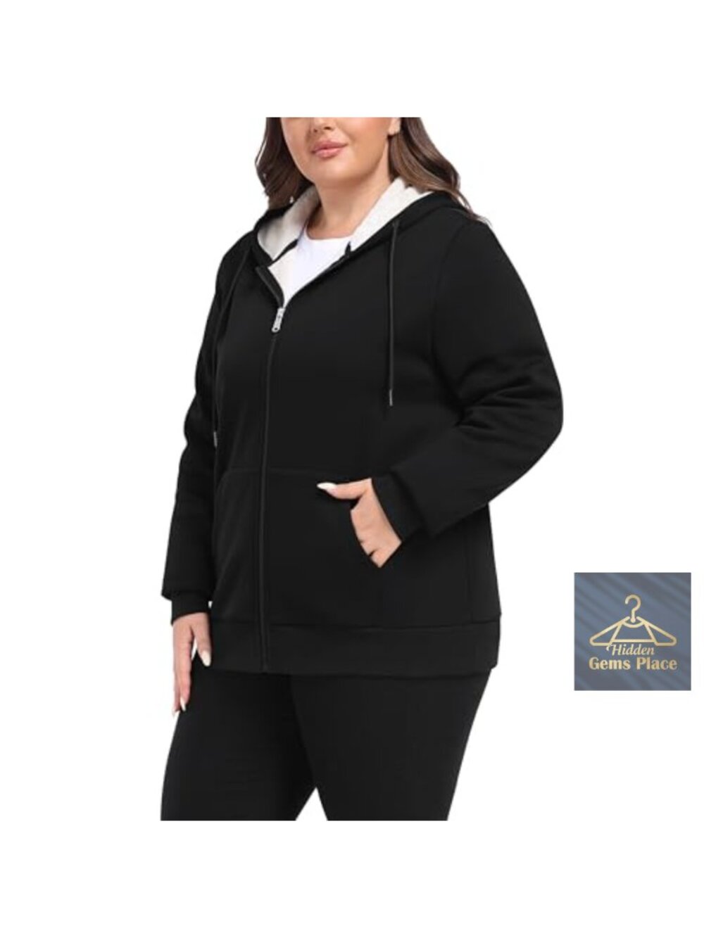 Plus Size Sherpa Lined Fleece Zip Up Hooded Jacket Warm Coat